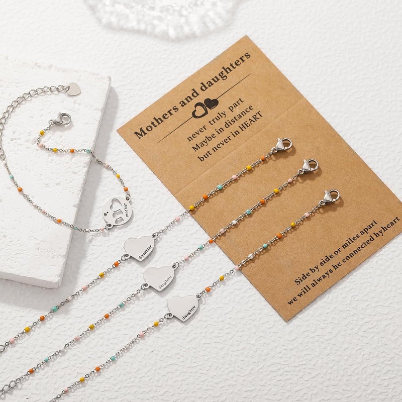 DS Mother Daughter Bracelets Set,18K Gold Plated Stainless Steel Heart Jewelry for Women Girls,Mothers Day Gifts for Mom/Daughter,Adjustable Matching Bracelets for Mommy and Me gift box packaging - Image 2